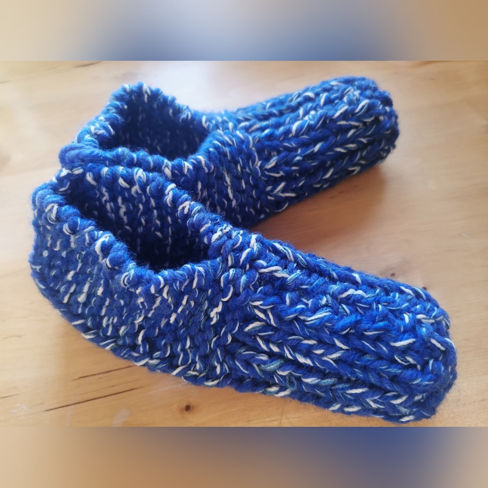 Blue and White Handknitted Slippers